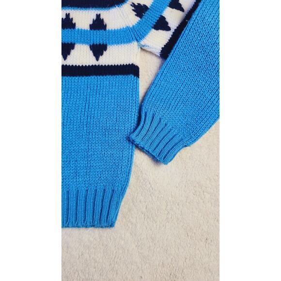 VTG 70S Kids Fair Isle Knit Sweater Blue White Crew neck Sz L 6/7 Little Alumnus - Picture 8 of 14